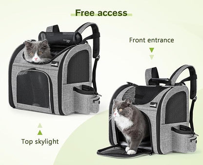 Pecute Cat Carrier Dog Backpack, Backpack for Small Pets, Portable Breathable Rucksack with Front Opening-Mesh Window-Pockets, Airy Space for Carrying Puppy Dogs and Cats