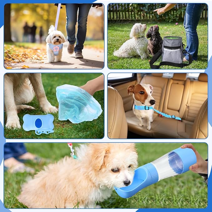 Abbylike 50 Pcs Puppy Supplies Starter Kit for Small Dogs Puppy Essentials Includes Leash, Bowls, Teeth Brushes, Water Bottle, and More Accessories for Dogs Christmas Welcome Gift(Blue)