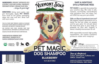 VERMONT SOAP Organics Pet Shampoo - Infused with Organic & Natural Olive Oil, Coconut & Aloe Vera Dog Shampoo for Sensitive Skin - USDA Certified Grooming Pet Shampoo (16oz)