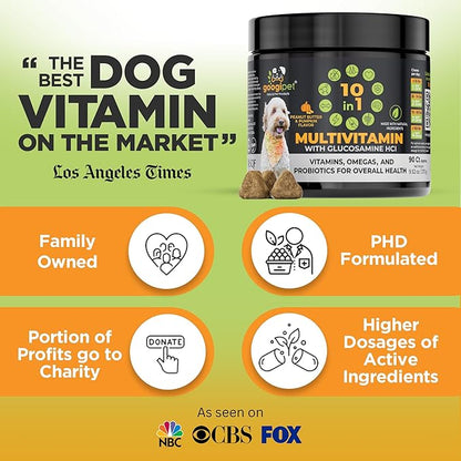 Googipet Premium 10 in 1 Dog Vitamins Multivitamin Chewable with Probiotics for Gut Health, Dog Vitamins and Supplements w/Vitamin C & Glucosamine for Joint Support (Peanut Butter & Pumpkin Flavor)