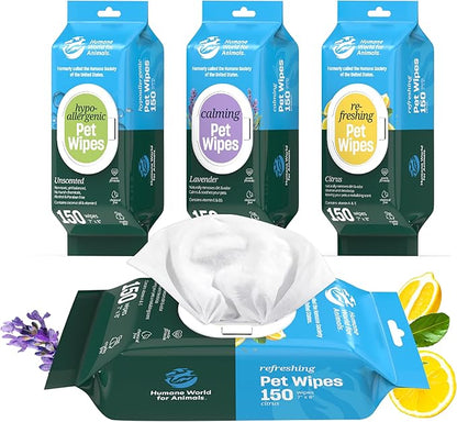 Humane World Pet Wipes - 450 Count, Hypoallergenic, Calming Lavender & Refreshing Citrus - Gentle Cleansing for Dogs & Cats