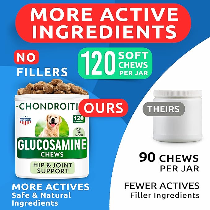 Glucosamine Chondroitin Dog Hip & Joint Supplement - Joint Pain Relief - Hip & Joint Chews for Dogs - Joint Support Large Breed - Senior Doggie Vitamin Pills Joint Health - (240 Treats - Bacon)