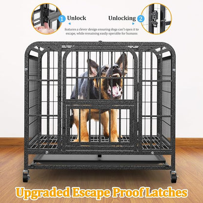 Metal Dog Crate for Small Medium Dogs 31 inch, Heavy Duty 10-Gauge Steel Dog Kennel Indoor Escape Proof, Wire Cage for High Anxiety or Arthritic Dogs Comfortable with Lockable Wheels, Bottom Tray