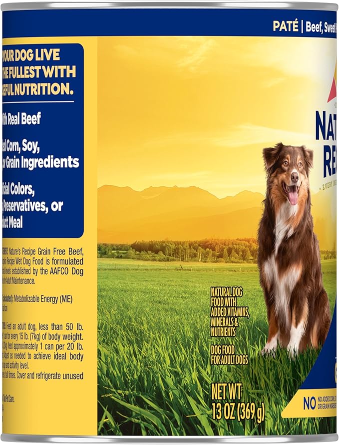 Nature's Recipe Grain Free Wet Dog Food Beef, Sweet Potato, and Pumpkin Recipe, 13 oz. Can (Pack of 12)