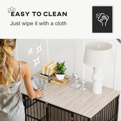 PawHut 46" Dog Crate Furniture End Table, Wooden Dog Kennel Indoor Pet House with 3 Doors, for Small to Large Dogs