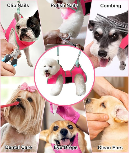 2024 New Grooming Hammock, Hanging Harness Holder for Dog Nail Clipping/Trimming, Sling With Thick Fabric Neck Support & Strap Restraint Claw Care (X-Small 8-14 LB/Pink)