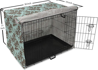 Ambesonne Art Nouveau Dog Crate Cover, Vintage Swirls Vibrant Foliage Damask Style Classic Renaissance, Easy to Use Pet Kennel Cover for Cats & Medium Dogs, 30 Inch, Seal Brown and Pale Blue