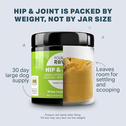 Four Leaf Rover Hip & Joint - Mobility & Joint Support with Glucosamine and Chondroitin for Dogs, 2.4 oz - 22 to 60 Day Supply, Depending on Dog_ Weight - Vet Formulated - Easy to Mix - Delicious