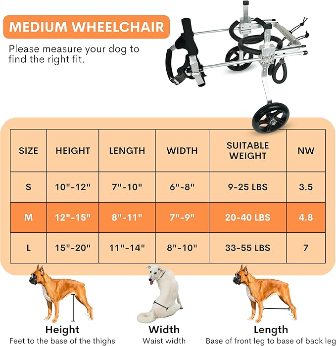 Dog Wheelchair for Back Legs  Small, Medium & Large  Lightweight Aluminum Alloy - Adjustable Wheelchair for Dogs with Disabled Hind Legs  Cat Wheelchair - Dog Carts with Wheels