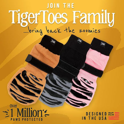 DOK TigerToes Premium Non-Slip Dog Socks for Hardwood Floors - Extra-Thick Grip That Works Even When Twisted - Prevents Licking, Slipping, and Great for Dog Paw Protection (Sassy Pink, Large)