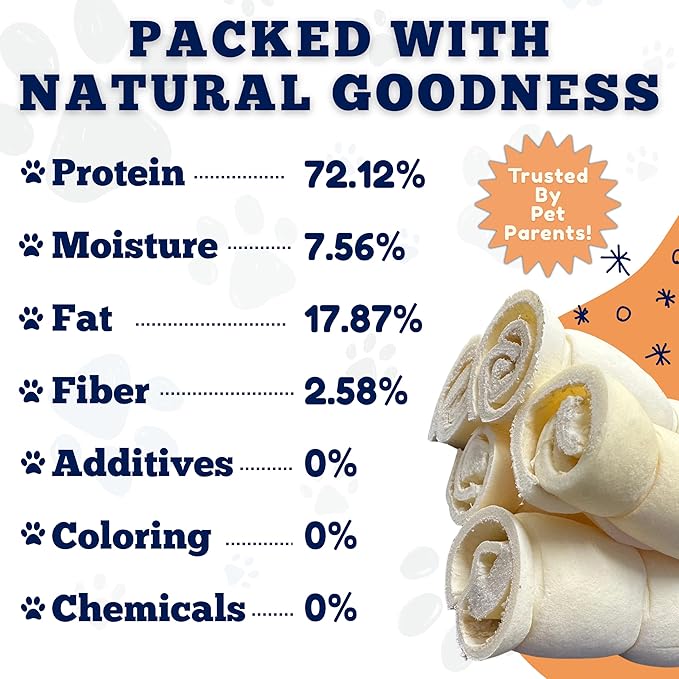 Amazing Dog Treats - Beef Cheek Rolls (Mega Thick 5-6" - 4 Pcs) - Safe Rawhide Alternative Dog Chew - Great for Power Chewers - Long Lasting Dog Chew - Retriever Rolls for Dogs