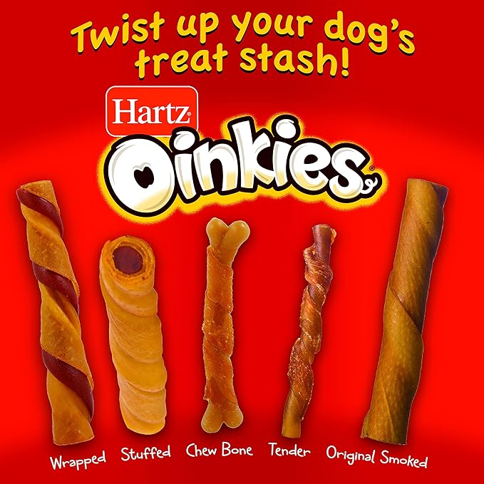Hartz Oinkies Smoked Pig Skin Chicken Jerky Twists Dog Treats, 96 Count