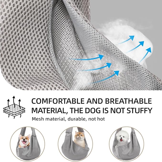 Dog Carrier Sling - Ultra Breathable Reversible Puppy Carrier Purse with Storage Pocket, Travel Safety Harness, Hand-Free Dog Sling Carrier for Carry Small Dogs and Cats, Dog and Cat Harness(Gray)