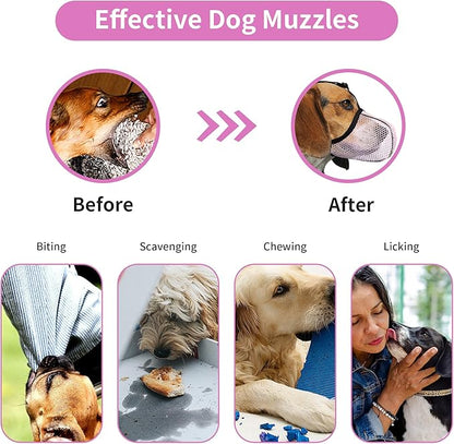 Dog Muzzle, Breathable Soft Muzzle for Small Dogs to Anti & Prevent Barking Biting Chewing, Reflective & Adjustable Basket Muzzle with Air Mesh for Toy Poodles Pink S