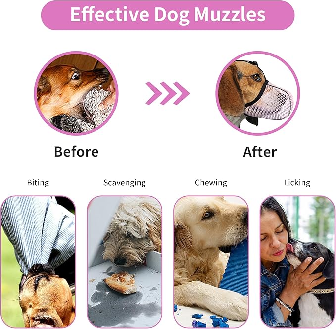 Dog Muzzle, Breathable Soft Muzzle for Extra Small Dogs to Anti & Prevent Barking Biting Chewing, Reflective & Adjustable Basket Muzzle with Air Mesh for Dachshund Pink XS