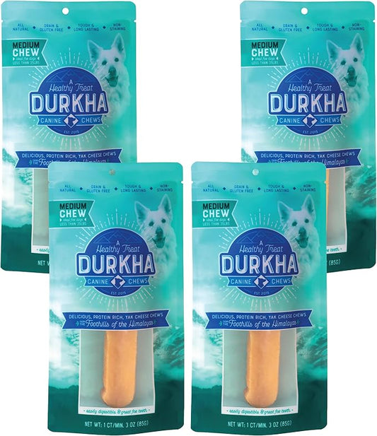 Yak Cheese Chews: Himalayan Yak Cheese Dog Chews- Natural, Healthy & Long Lasting Dog Treats - Grain, Gluten & Lactose-Free Rawhide Alternatives, for Dogs 35 lbs and Smaller, 4 Pack of Medium