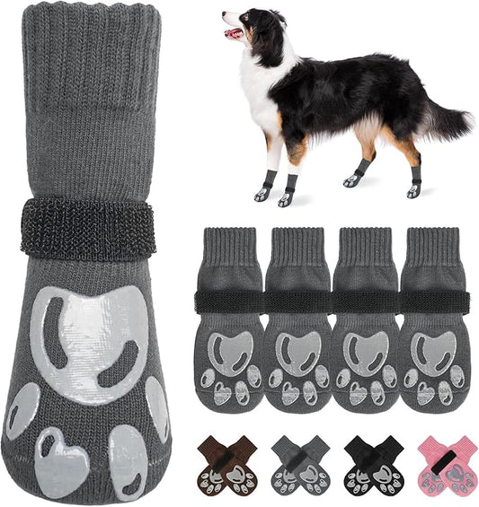BEAUTYZOO Dog Socks, Non Slip Dog Socks to Prevent Licking Paws -Dog Shoes for Hot/Cold Pavement, Dog Boots & Paw Protectors, Dog Booties for Hardwood Floors, Small Medium Large Senior Dogs
