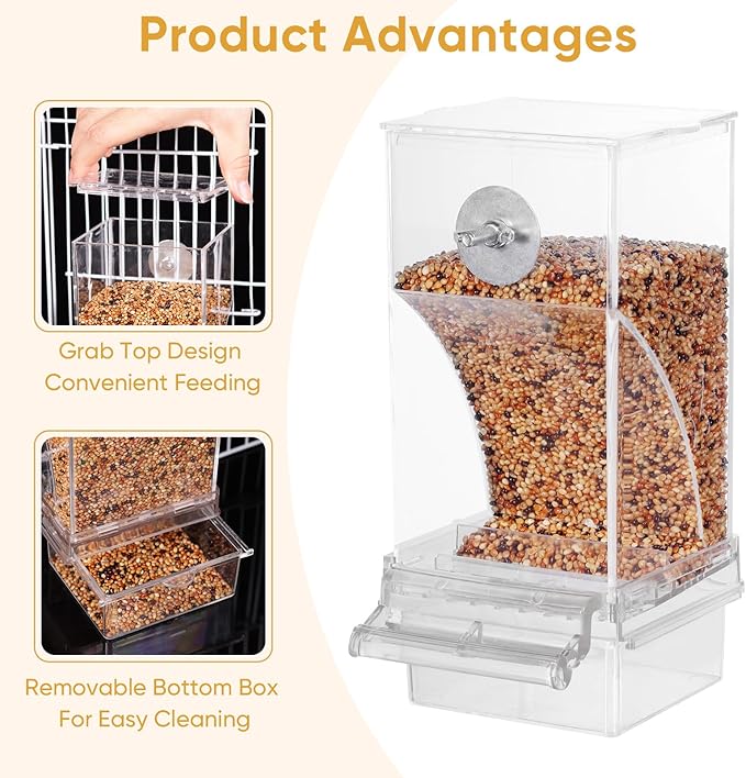 No Mess Bird Feeder for Cage, Automatic Drinker for Parakeet, Canary & Budgies (Orange)