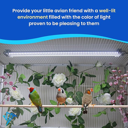 HappyBird Lighting Bird Cage Light - Full Spectrum LED Pet Light - Simulates Natural Environment - Safe for Soft Bill Birds – Easy to Install - (18" Long)
