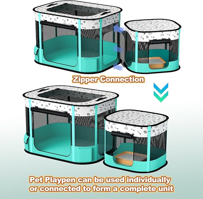 Portable Cat Playpen, 8-Rod Reinforced Kitten Dog Playpens, Foldable Play Pen for Indoor Cats Enclosed Pet Puppy Doggy Outdoor, Collapsible Tent Kennel Cage House(32"x24"x22")