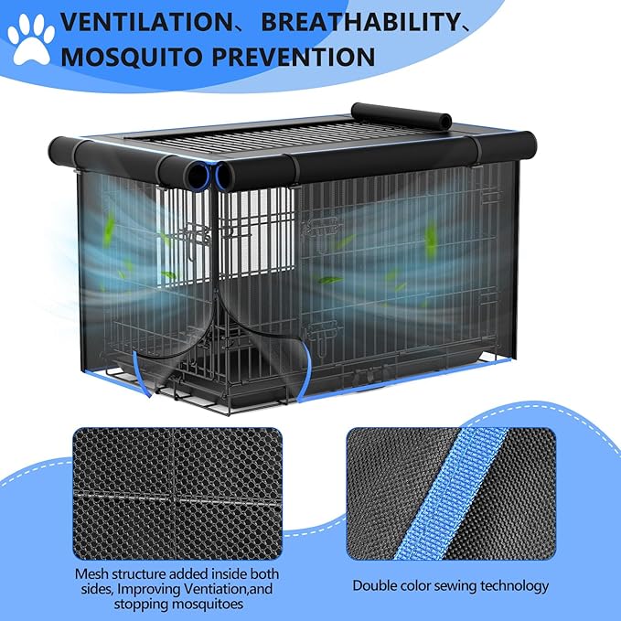 Double Door Dog Crate Cover, 600D Oxford Kennel Kennel Covers with Waterproof, Windproof, Breathable Mesh, Storage Pocket, 30 Inch, Cage Covers for Cat Small Puppy