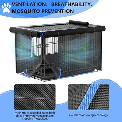 Double Door Dog Crate Cover, 600D Oxford Kennel Kennel Covers with Waterproof, Windproof, Breathable Mesh, Storage Pocket, 30 Inch, Cage Covers for Cat Small Puppy