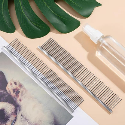 2pcs Dog Grooming Combs for Removing Tangles, Round Teeth Metal Cat Pet Hair Comb, Silver Large Professional Grooming Tool for Long Short Haired Dogs Cats Rabbits