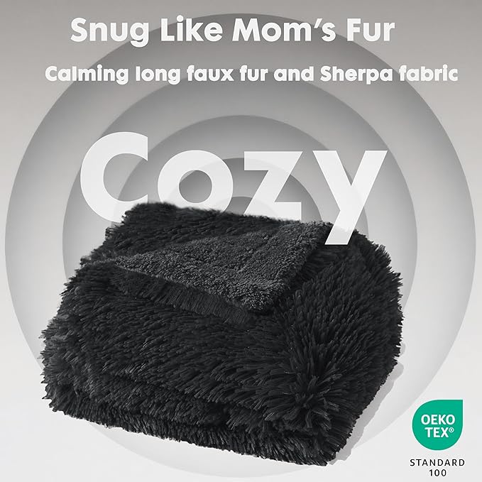 gogobunny Waterproof Dog Blanket for Large Dogs, Cats, Puppy, Reversible Faux Fur Pet Throw Blanket, Washable, Calming Furniture Protection for Sofa Bed (25x35 Inch (Pack of 1), Black)