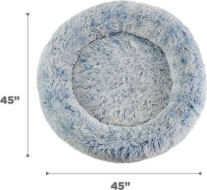 Best Friends by Sheri Original Calming Donut Dog and Cat Bed, Shag Faux Fur, Denim Blue, XL (45in x 45in) - Anxiety Relief for Pets Up to 150 lbs