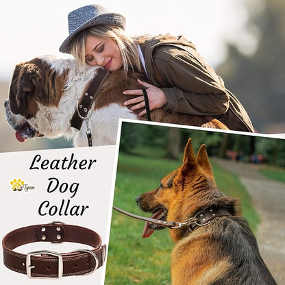 ADITYNA Heavy Duty Leather Dog Collar for Extra-Large Dogs - Soft and Strong Leather Dog Collar for XL Dog Breeds (Extra-Large: Fit 22" - 30" Neck, Brown)