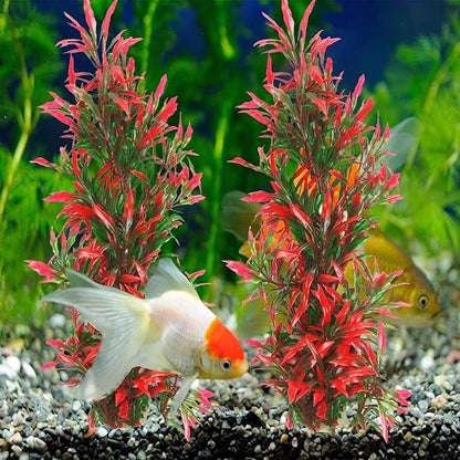 Large Aquarium Plants Artificial Water Seaweed 2 Pcs About 13 Inch for Fish Tank Decor Plastic Plant for Betta Shrimp Red Gladiolus