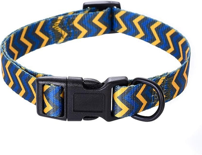 Mile High Life Dog Collar | Cute Puppy Collars | Lightweight Girl Dog Collar | Soft Boy Dog Collars | w Geometric Ocean Wavy Pattern (Blue/Yellow, Medium)