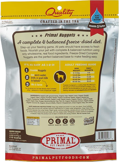 Primal Freeze Dried Raw Dog Food Nuggets, Rabbit, Complete & Balanced Meal, Also Use as Topper or Treat, Premium, Healthy, Grain Free, High Protein Raw Dog Food, 5.5 oz