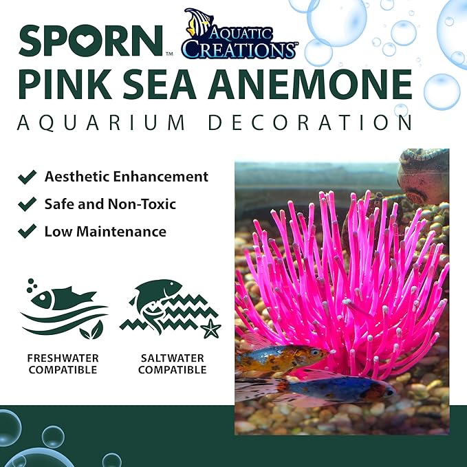 Sporn Sea Anemone Fish Tank Decor Pink, Aquasape Your Fish Tank Decorations with Vibrant Aquarium Decorations, 100% Safe Material, Made in USA