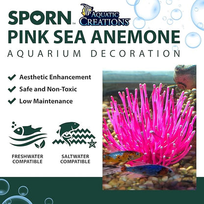 Sporn Sea Anemone Fish Tank Decor Pink, Aquasape Your Fish Tank Decorations with Vibrant Aquarium Decorations, 100% Safe Material, Made in USA