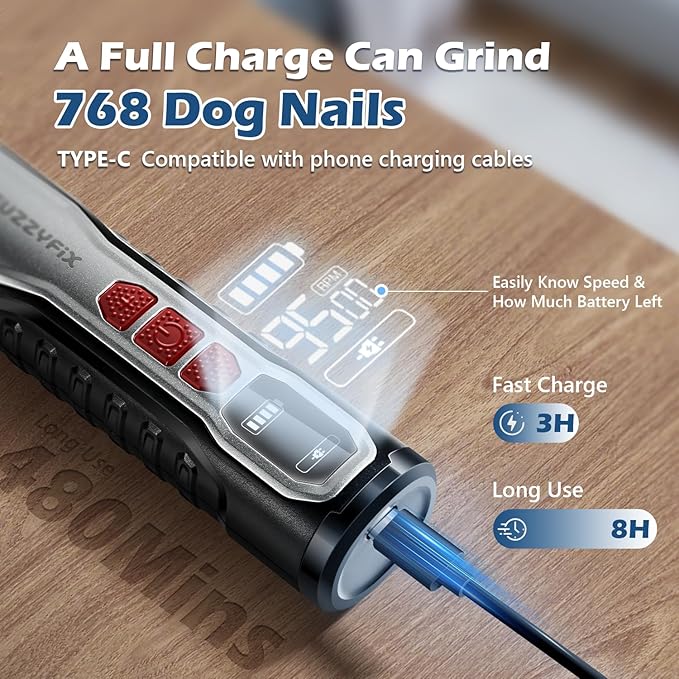 Dog Nail Grinder, Quiet Pet Nail Trimmer, Rechargeable Electric Dog Nail Trimmer, for Large Medium Small Dogs