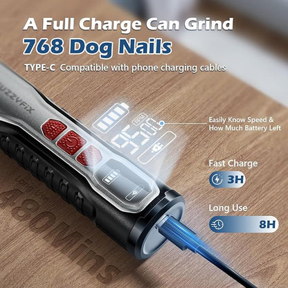 Dog Nail Grinder, Quiet Pet Nail Trimmer, Rechargeable Electric Dog Nail Trimmer, for Large Medium Small Dogs