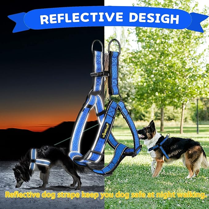 Dog Harness,No Pull Dog Harness with Reflective Adjustable,Stops Pets from Pulling and Choking On Walks,Dog Harness for Medium/Large Dogs (Blue, XL)