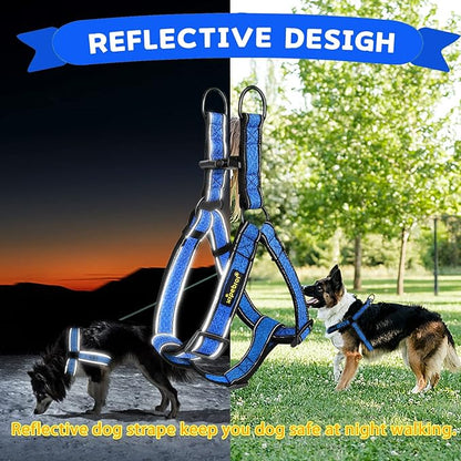 Dog Harness,No Pull Dog Harness with Reflective Adjustable,Stops Pets from Pulling and Choking On Walks,Dog Harness for Medium/Large Dogs (Blue, XL)