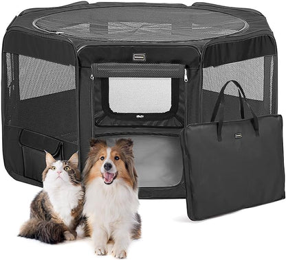 DONORO Dog Playpen Portable Pet Play Pens for Small Dog/Cat/Rabbit/Chicks, Cat Playpen Indoor/Outdoor with Carring Case, Removable Zipper Top and Bottom (Black, Medium (36"x36"x20"), 8)