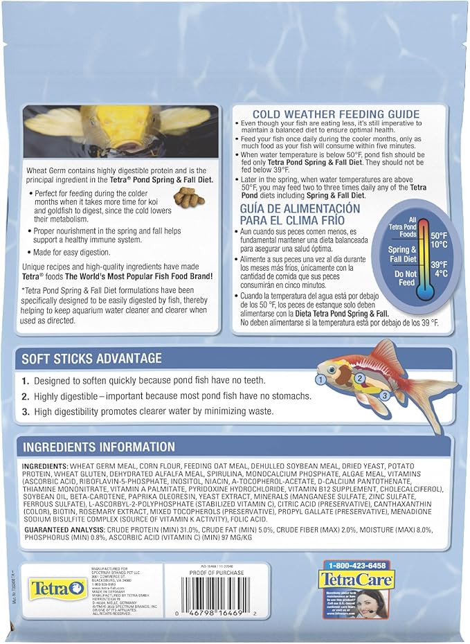 TetraPond Spring And Fall Diet 3.08 Pounds, Pond Fish Food, For Goldfish And Koi, 7 L