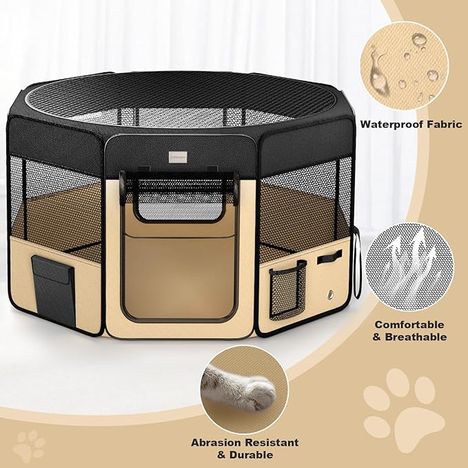 48" Indoor Outdoor Pet Playpen Cage. Best Exercise Kennel for Your Dog, Cat,Kitten, Rabbit, Puppy, Hamster or Guinea Pig. Portable Pen with Carry Bag for Easy Travel (48"x48"x24"H, Black)