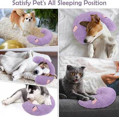 T'CHAQUE Dog Pillow Bed, Cat Calming Pillow, Dog Neck Pillow for Joint Relief Sleeping, Ultra Soft Half Donut Cuddler, Pillow Pet for Upper Spine Support, Doggy/Kitten Pillow Training Toy，Purple
