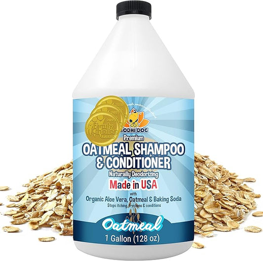 Bodhi Dog Oatmeal Shampoo & Conditioner - Hypoallergenic Formula - Naturally Deodorize Dogs, Cats & Pets - Made w/Organic Ingredients - Moisturizes Dry & Itchy Skin - Made in USA (Oatmeal, 1 Gallon)