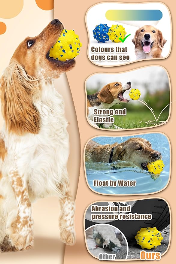 Dog Balls for Aggressive Chewers,Indestructible Tennis Balls for Dogs, Durable Bouncy Dog Toy Balls, Interactive Dog Toys for Fetch Game, Lightweight Floating Balls (Yellow Small)
