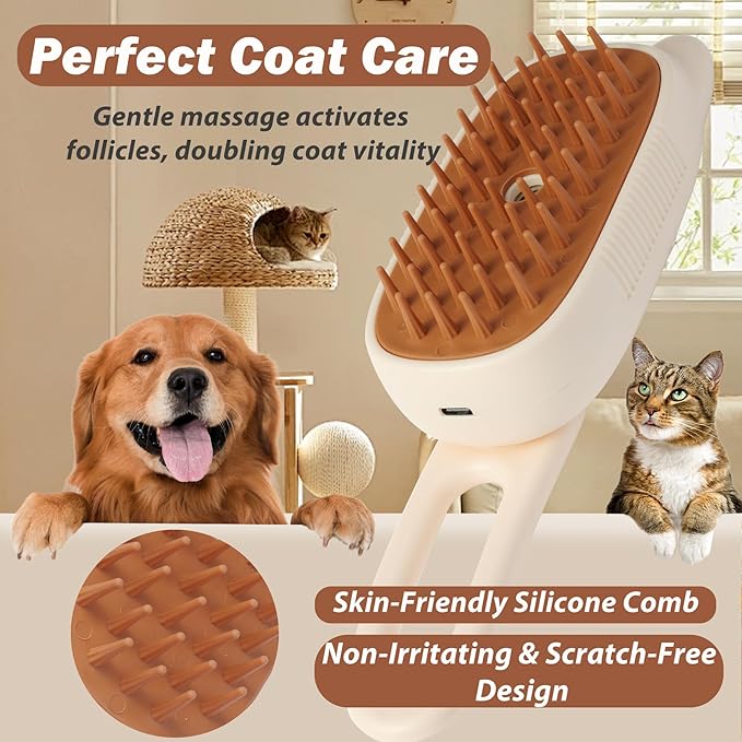 3 in 1 Cat Steam Brush Rechargeable Anti-Static Pet Spray Hair Removal Comb for Shedding and Grooming Multi-functional Pet Massage Brushes for Cats Dogs Small Animals