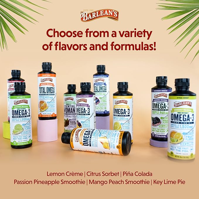 Barlean's Total Omega 3 6 9 Orange Crème Liquid Fish Oil Supplement with Borage and Flaxseed Oil, 2,400 mg of Omegas EPA and DHA Plus GLA for Joint and Heart Health, 8 oz