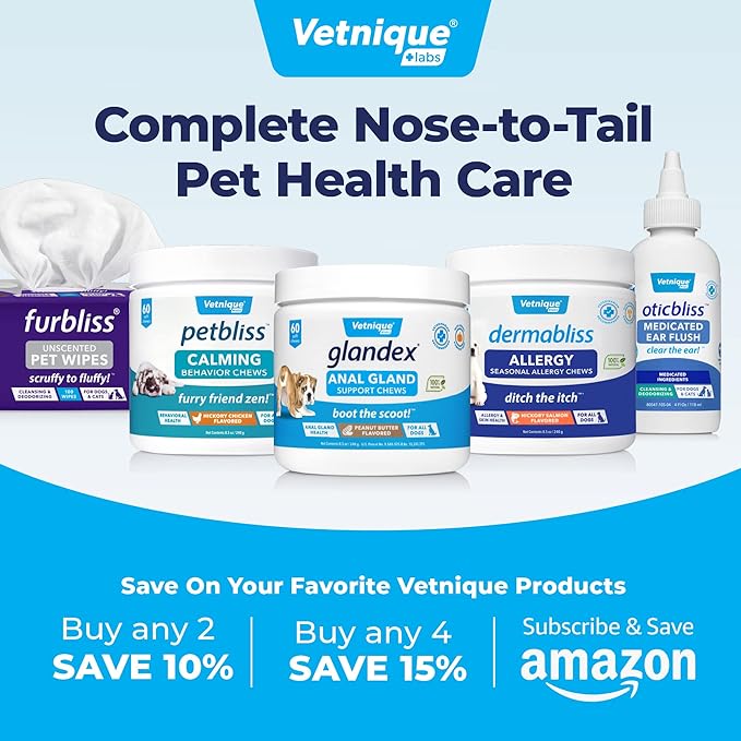 Vetnique Furbliss Shampoo for Dogs with Itchy Skin, Hypoallergenic, Calming for Sensitive Skin Grooming Care Puppy Shampoo (Anti-Itch)