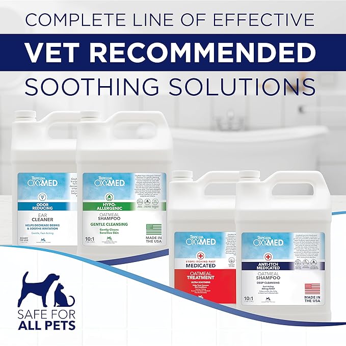 TropiClean OxyMed Hypoallergenic Dog Shampoo for Allergies and Itching, Skin Soothing Shampoo for Pets with Sensitive Skin, Tearless, Cat Safe, 1 Gallon