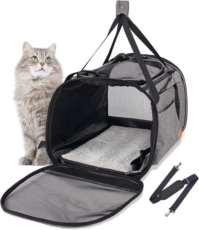 Cat Carrier for Large Cats 20 lbs, Soft Sided Breathable Mesh Cat Travel Carrier, Large Cat Carrier Airline Approved, Washable Pet Carrier for Cats Small Dogs Puppies, Foldable Cat Carrier, Gray